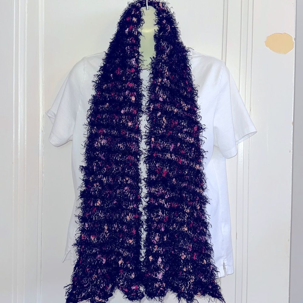 Space Age purple, pink, magenta & black fuzzy‎ polyester scarf